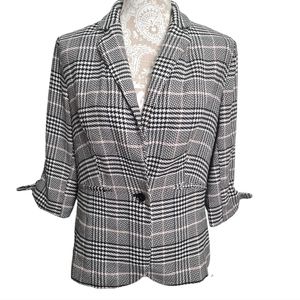 Elle Falling In Love Womens Plaid Single Button Career Jacket Blazer Siz…